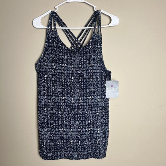Athleta Tank Top Womens XL Navy Printed Crossback Tank Strappy Padded NEW - Picture 2 of 7